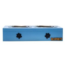 Comedouro Com Patinhas E Potes Inox Para Cachorro Azul - 3