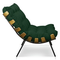 Kit Poltrona Costela com Puff para Sala Suede Verde - 5