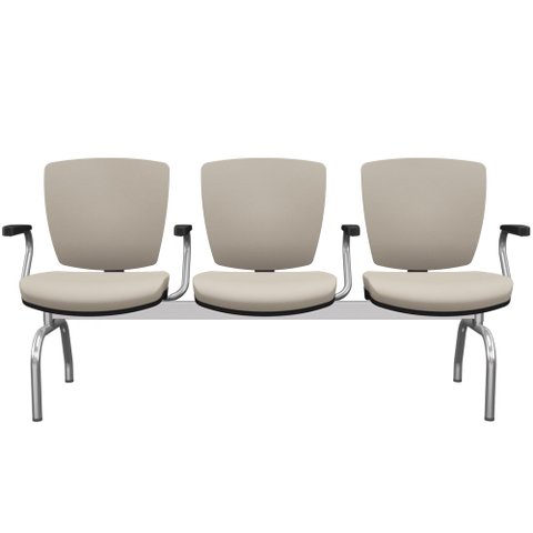 Cadeira Longarina 3 Lugares Aeroporto Recepção Cromado Baixa Flexi P03 Vinil Bege - lyam Lyam Decor