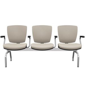 Cadeira Longarina 3 Lugares Aeroporto Recepção Cromado Baixa Flexi P03 Vinil Bege - lyam Lyam Decor