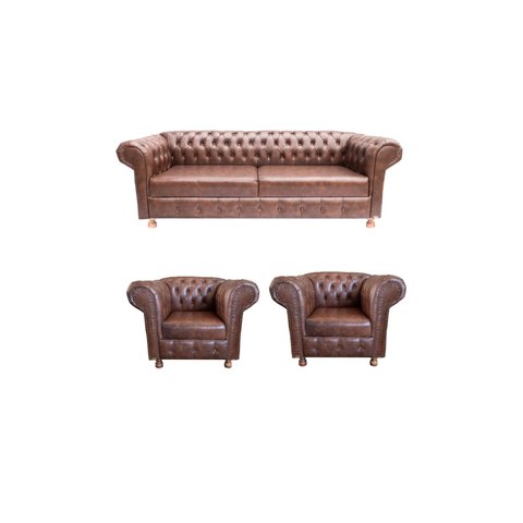 1 Sofá 2.30 + 2 Poltronas Chesterfield Luiz Xv Corano Marrom /barbearia, Casa, Decoração, Sala de Es