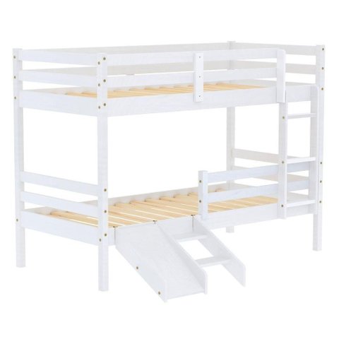 Beliche Solteiro Infantil Slim e Mini Escada/escorregador Madeira Maciça Branco Housin