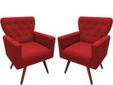 Ver imagem 1 de Kit 2 Poltronas Decorativa Aurora Suede Vermelho Pés Madeira Mz Decor