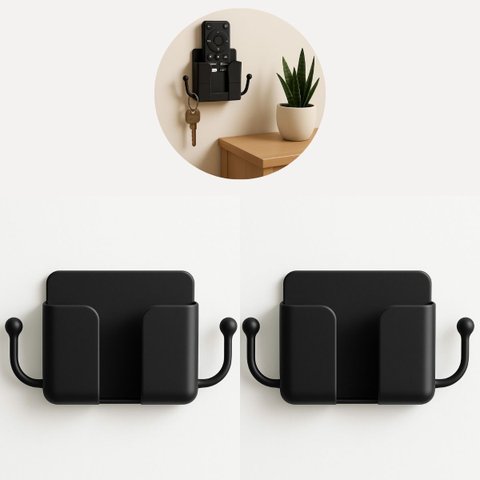 Kit 2 Suporte de Parede para Celular com Ganchos Organizador Tomada Quarto Escritório - 2PRETO