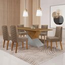 Ver imagem 1 de Mesa Sala de Jantar Aster 180cm e 6 Cadeiras Safira Moderna Veludo Capuccino Off White Imbuia