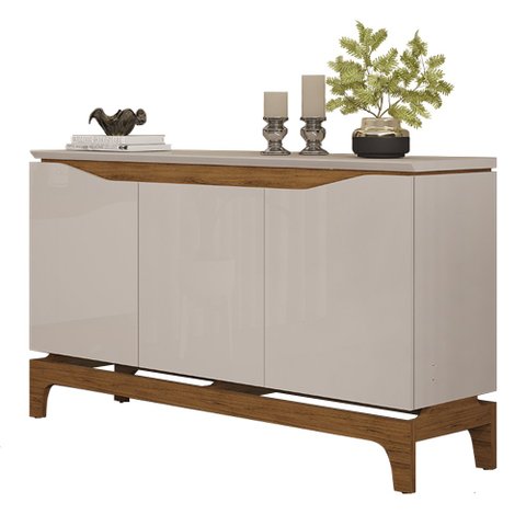 Balcão Buffet para Sala de Jantar 3 Portas 139cm Alice D04 Freijó/off White - Mpozenato