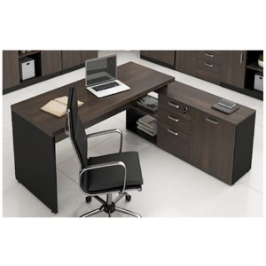 Mesa em L Web40 1,90 X 1,60 40mm com Armário - Marsala/preto