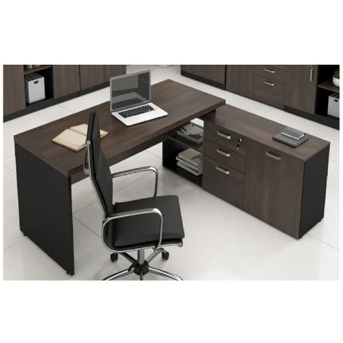 Mesa em L Web40 1,90 X 1,60 40mm com Armário - Marsala/preto