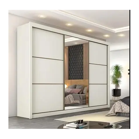 Guarda Roupa Casal 6 Gavetas com Espelho - Bragança-Off White - Móveis Europa