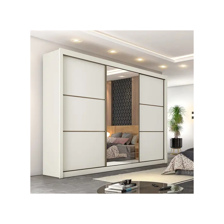 Guarda Roupa Casal 6 Gavetas com Espelho - Bragança-off White - Móveis Europa