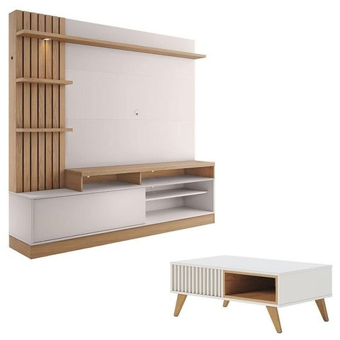 Estante Home Theater Maceió Freijó Off White com Mesa de Centro Jeri Off White Freijó - Colibri