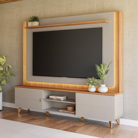 Painel Home para TV Sala de Estar Milano Canela Cinza Fosco 191cm