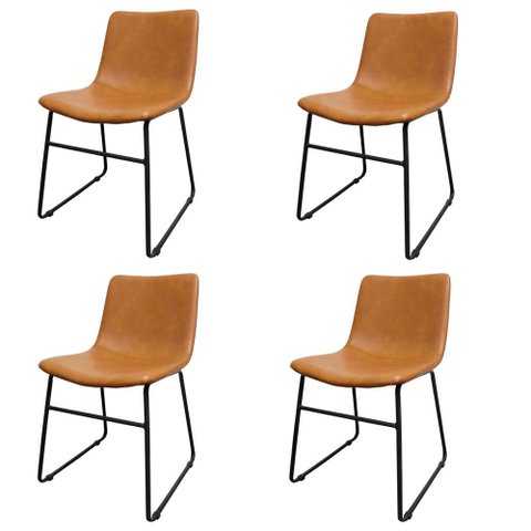 Kit 4 Cadeiras Oxford Verner Fratini Revestido em Poliuretano (PU) Caramelo Base em Aço Preto