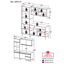 Armário de Cozinha Compacta 3 peças Lisboa Multimóveis MP2131 Rustic/Preto - 3