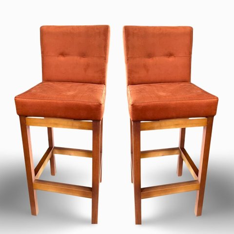 Kit 02 Banquetas Alta com Encosto Anatomico Tokio Suede Terracota - G2home