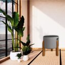 Ver imagem 7 de Kit 2 Puff Luna Couro Linho Pés Madeira Maciça Eucalipto:cinza/preto