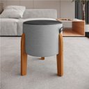 Ver imagem 6 de Kit 2 Puff Luna Couro Linho Pés Madeira Maciça Eucalipto:cinza/preto