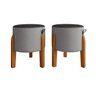 Kit 2 Puff Luna Couro Linho Pés Madeira Maciça Eucalipto:cinza/preto - 1