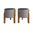 Ver imagem 1 de Kit 2 Puff Luna Couro Linho Pés Madeira Maciça Eucalipto:cinza/preto