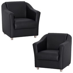 Kit 2 Poltronas Bia P/ Sala de Estar Consultório Clinica Hospital Recepção C.v Sintético Preto -deco - 1