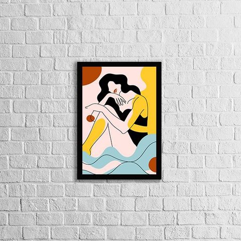 Quadro Figurativo Série Mulher Verão 2 45x34cm - com vidro:Madeira preta