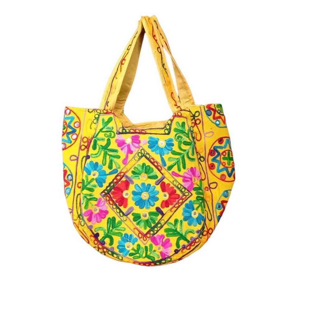 Bolsa Indiana Amarela Bordada Floral - 2