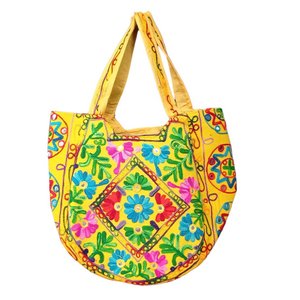 Bolsa Indiana Amarela Bordada Floral