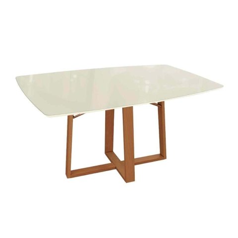 Mesa de Sala Jantar Elma Madeira Maciça C-tampo Madeirado C- Vidro 90x170cm Carvalho-off White-