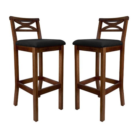 Kit 2 Banquetas Média Estofada para Bancada Madri Madeira Castanho Suede Preto CCS