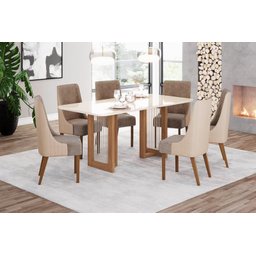 Mesa Jantar Yara 180 6 Cadeiras Ivy Corano Bege - Henn - 2