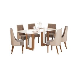 Mesa Jantar Yara 180 6 Cadeiras Ivy Corano Bege - Henn - 1