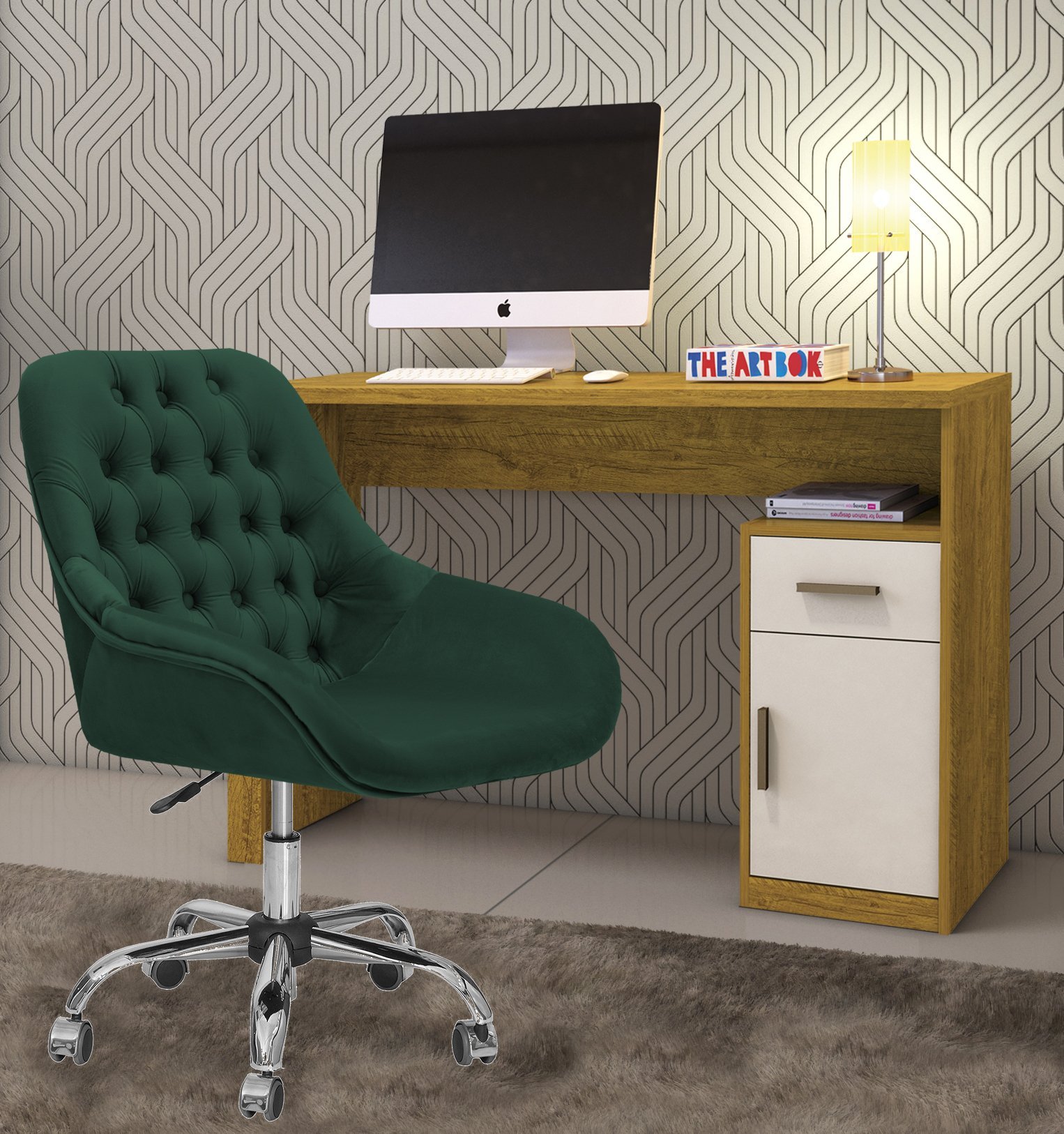Cadeira Poltrona Decorativa Rodinhas Regulagem Altura Alice Veludo Verde Musgo - 4