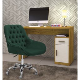 Cadeira Poltrona Decorativa Rodinhas Regulagem Altura Alice Veludo Verde Musgo - 4
