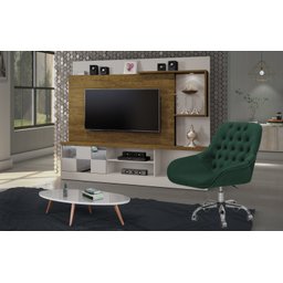 Cadeira Poltrona Decorativa Rodinhas Regulagem Altura Alice Veludo Verde Musgo - 5