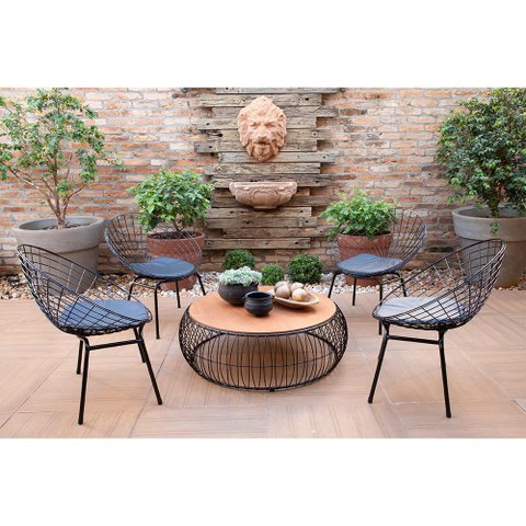 Mesa de Centro Retrô Preta com Tampo de Madeira