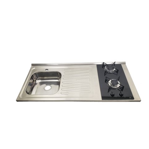 Pia Fogão Gás 2 bocas Fabrinox 120x55cm, cuba esquerda e furo para torneira
