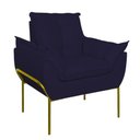 Ver imagem 3 de Poltrona Sofá Luxo Base Metal Dourada Recepção Escritório Cor:azul Marinho
