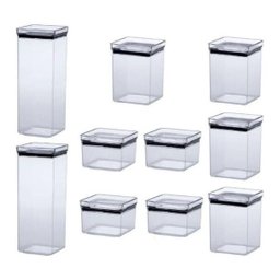 Kit 10 Potes Hermético Acrílico Tampa Quadrado Empalhável - 1 Kit 10 Potes Hermético Acrílico Tampa Quadrado Empalhável - 1