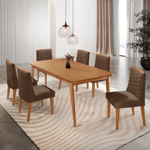 Mesa de Jantar Copper 180cm Tampo Mdf com 6 Cadeiras Eloise Moderna Mobília