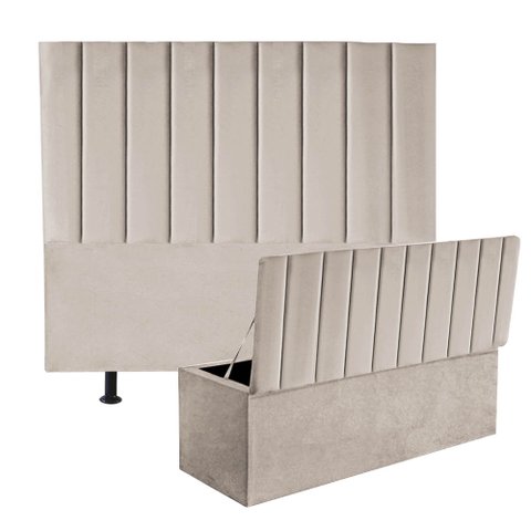 Kit Cabeceira e Calçadeira Baú Solteiro 90cm Cancun Suede Bege - D A DECOR