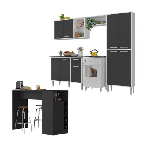 Armário de Cozinha com Bancada Americana Xangai Multimóveis Mp2203 Branco/preto