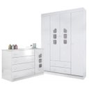Ver imagem 1 de Jogo de Quarto Infantil de Bebê Completo Roupeiro Lívia 4 Portas + Cômoda Branco - Phoenix Baby