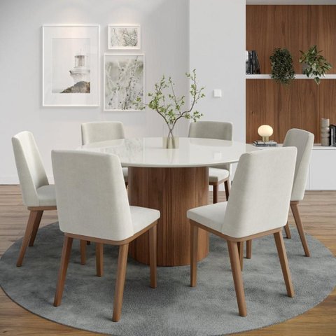 Mesa de Jantar 6 Lugares Kalina Madeira Apartamento Cozinha