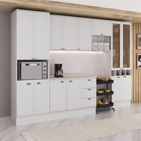 Cozinha Milla Tidy 14 Portas 3 Gavetas MDF Branca Móveis Carraro