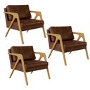Ver imagem 1 de Kit 03 Poltronas Decorativa Sala Estar Pietra Com Estrutura Madeira L02 Couríssimo Marrom-Lyam