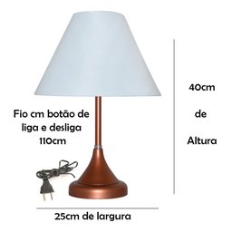 Abajur para Sala ou Quarto Base Cobre e Cúpula de algodão Branca - 4
