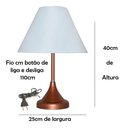 Ver imagem 4 de Abajur para Sala ou Quarto Base Cobre e Cúpula de algodão Branca
