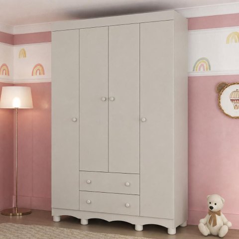 Guarda-Roupa Infantil 122cm 4 Portas e 2 Gavetas Dengo Multimóveis MP4438 - Off White