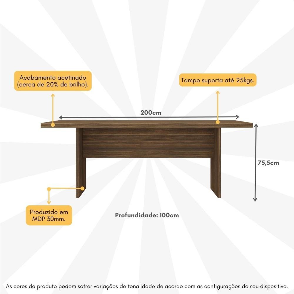 Mesa de Escritório 200cm para Reunião com Tampo 30mm Multimóveis Cr25281 - 3