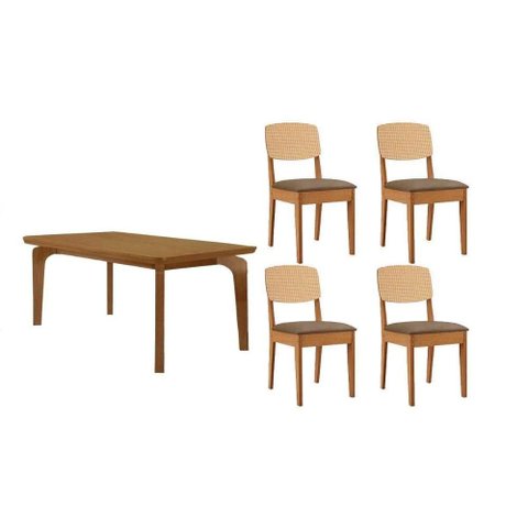 Sala Jantar Mesa Londrina Tampo Curvo 120cm+4 Cadeiras Havana Naturale - Suede Capuccino - Rufato